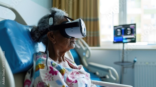 Elderly Woman Using Virtual Reality in Hospital