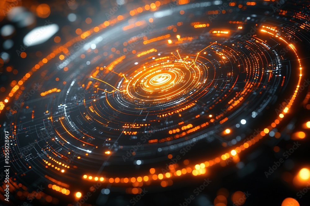 Abstract futuristic glowing circular interface with digital data patterns and lines. Abstract futuristic glowing circular interface with digital data patterns and lines.