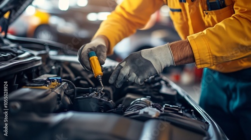 Mechanic Working on a Car Engine