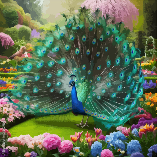 peacock with feathers out