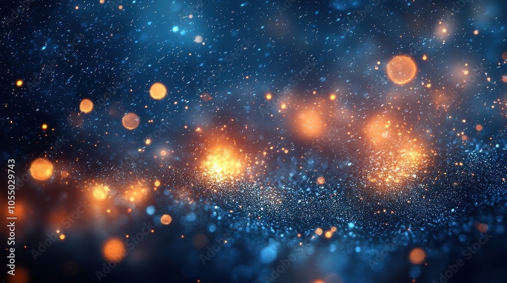 Bright orange and blue particles sparkling in a dark background create a mesmerizing abstract effect during a nighttime setting Bright orange and blue particles sparkling in a dark background create a mesmerizing abstract effect during a nighttime setting