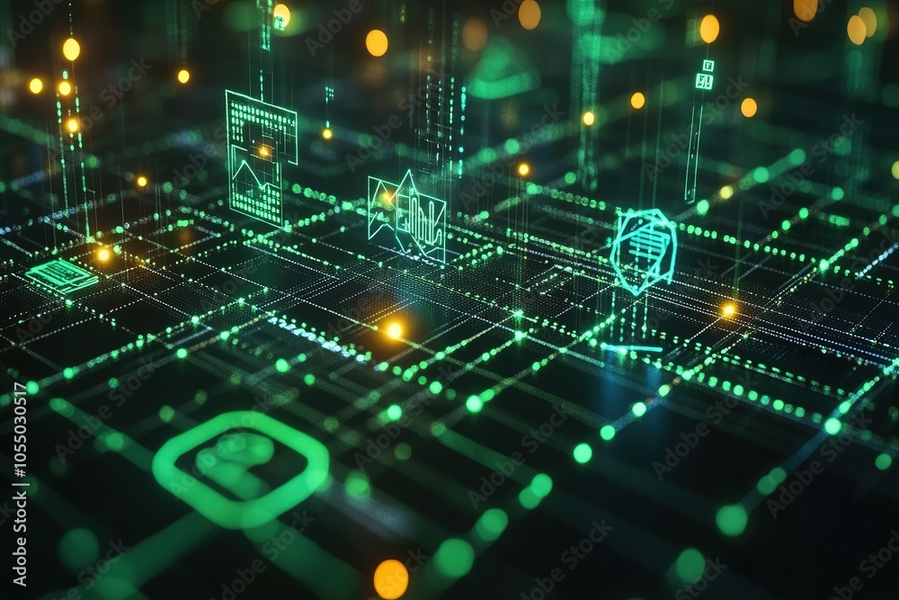 Abstract futuristic technology background with glowing digital icons and lines. Abstract futuristic technology background with glowing digital icons and lines.