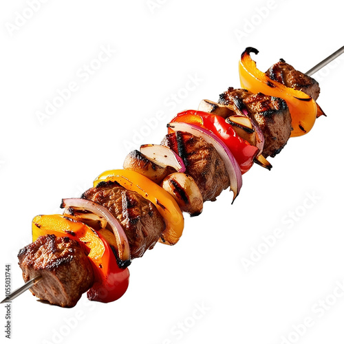 A mouthwatering succulently grilled kebab on white background photo