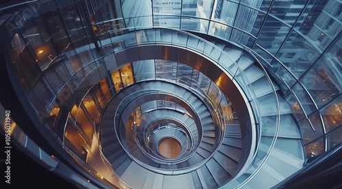 Architectural Marvel: A Spiral Staircase Winding Through a Modern Skyscraper