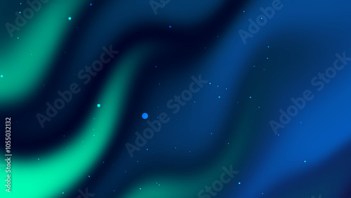 Dark blue background with green swirl and blue dots
