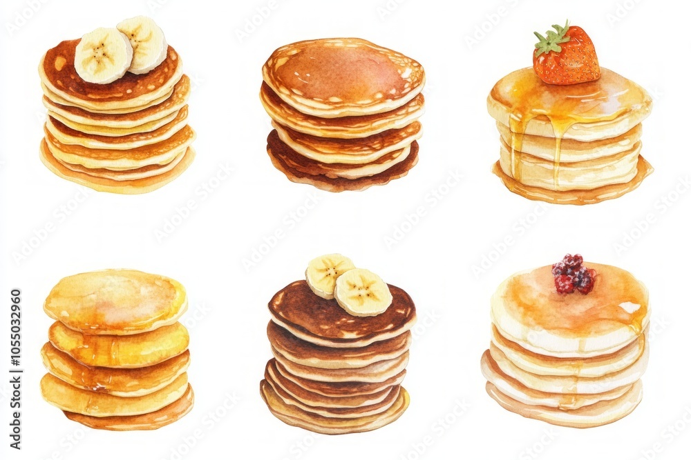 Watercolor Pancakes with Toppings Watercolor Pancakes with Toppings