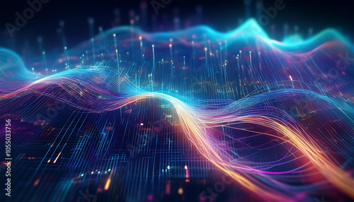 Big data technology Data science analysing artificial intelligence generative AI deep learning machine learning algorithm Neural flow network analytics innovation abstract futuristic. 3d rendering.