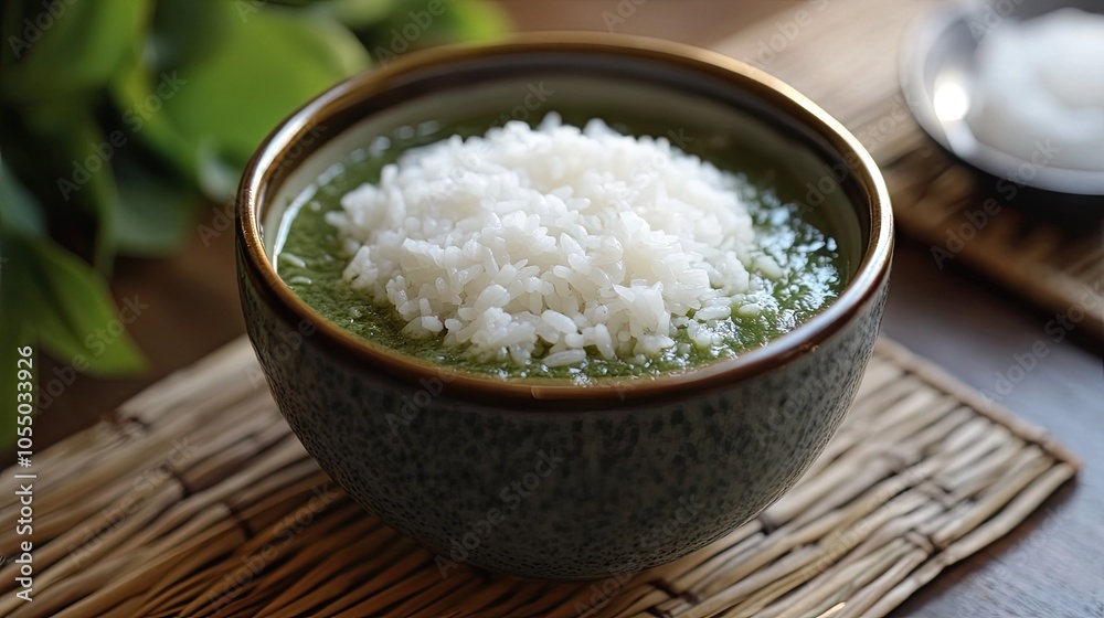 Thai green curry served with steamed jasmine rice, fragrant and spicy. Thai green curry served with steamed jasmine rice, fragrant and spicy.