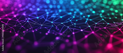 Abstract digital background with intersecting lines and nodes, showcasing vibrant colors in a futuristic design. photo