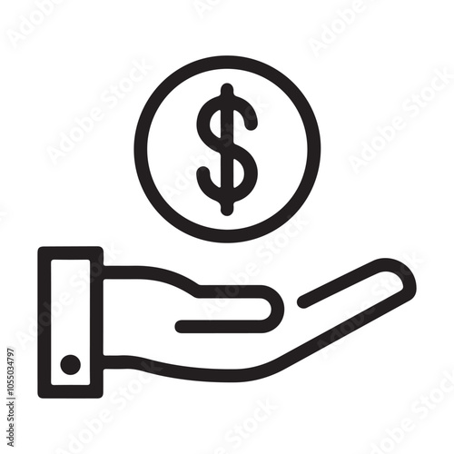 save money icon, salary money, invest finance, hand holding dollar, line symbols on white background - editable stroke vector illustration eps10, save money icon, salary icon, finance icon