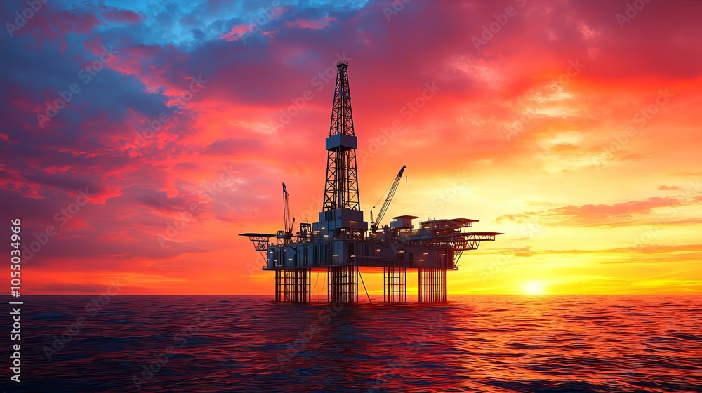 Offshore oil platform against a dramatic sunset Offshore oil platform against a dramatic sunset