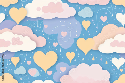 seamless pattern with clouds and hearts