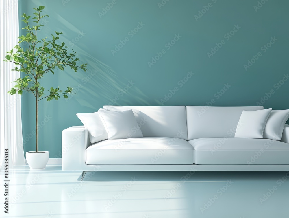 Teal walls paired with a simple white sofa and minimal decor for a clean, refreshing family room Teal walls paired with a simple white sofa and minimal decor for a clean, refreshing family room