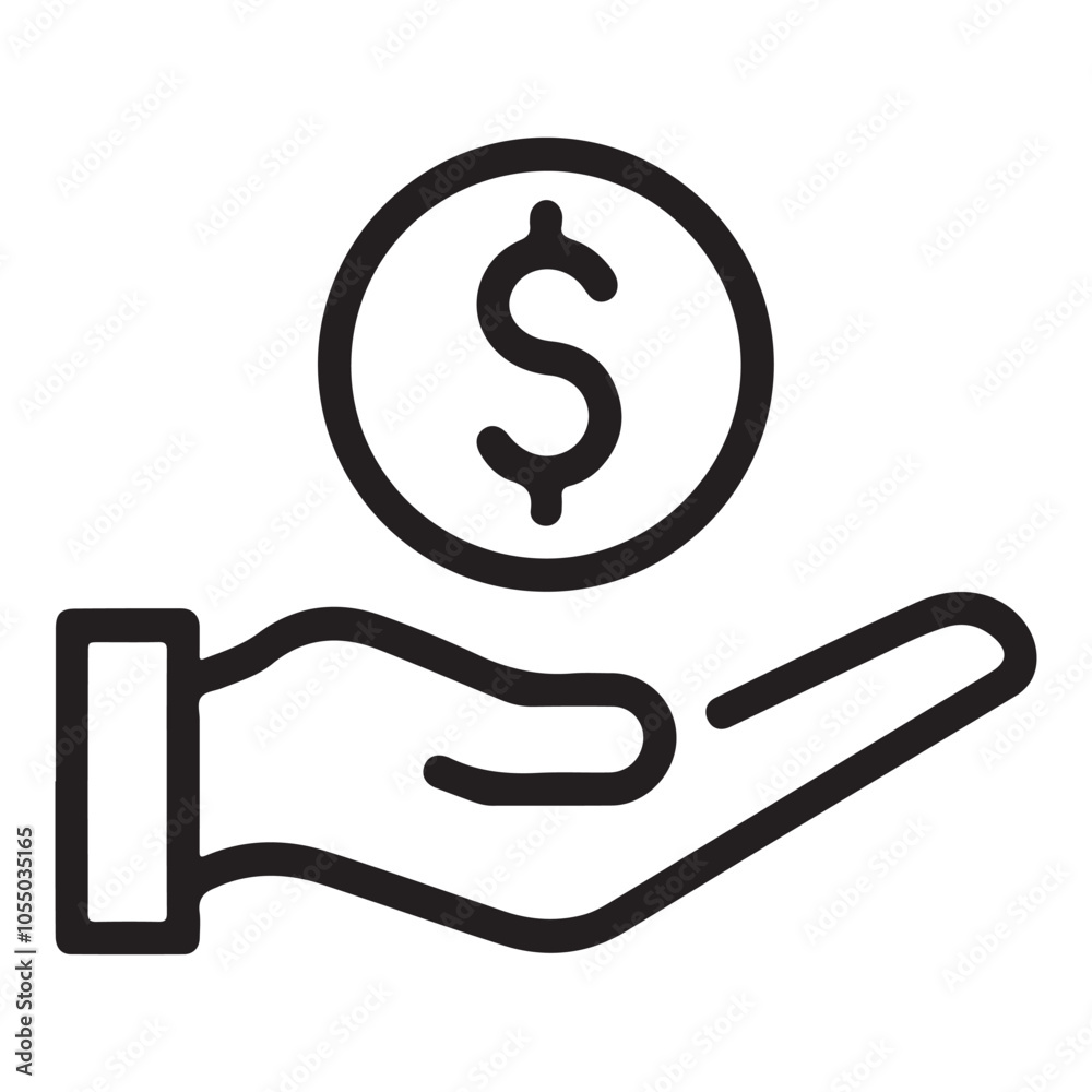 save money icon, salary money, invest finance, hand holding dollar, line symbols on white background - editable stroke vector illustration eps10, save money icon, salary icon, finance icon