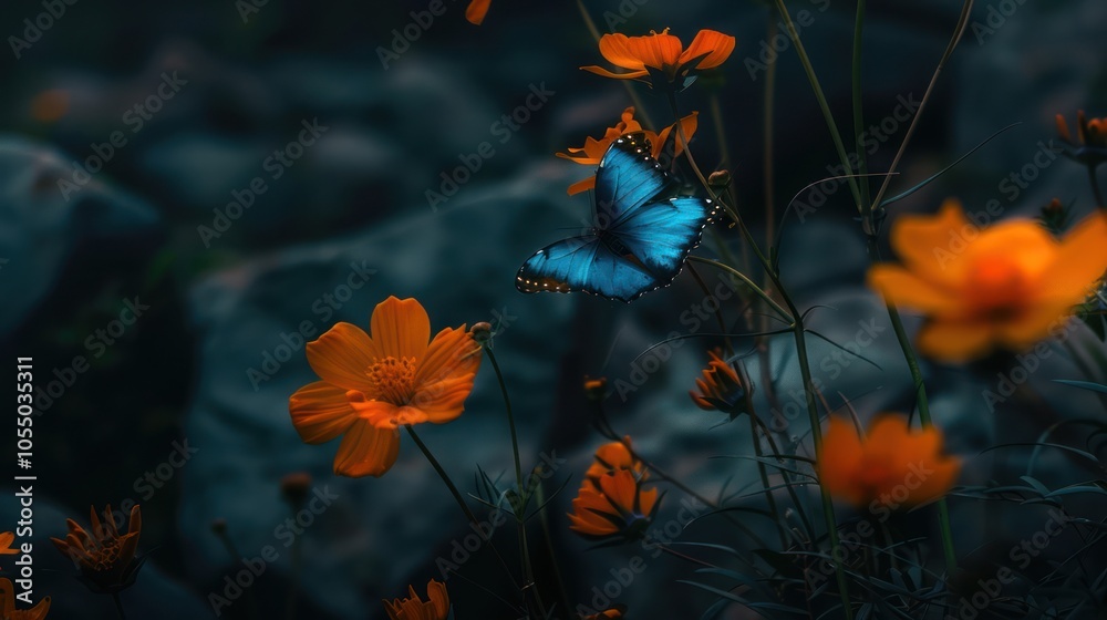 A Blue Butterfly Perched on a Flower