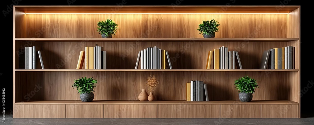 Smooth wood finishing on a bookshelf, simple and elegant, accent lighting highlighting color variations, soft shadows, neutral wall background Smooth wood finishing on a bookshelf, simple and elegant, accent lighting highlighting color variations, soft shadows, neutral wall background