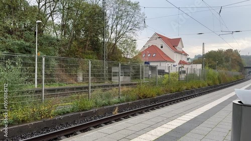 platform of the train station in the village of Germany. shooting on iPhone pro max 15