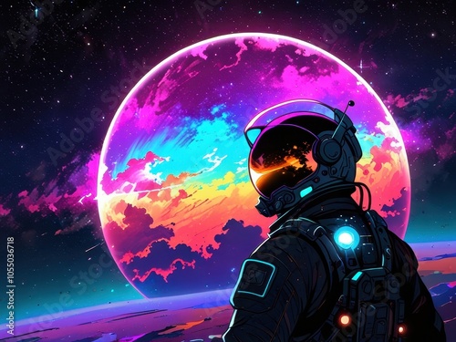 glowing solarpunk astronaut illustration