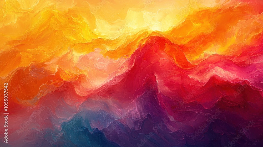 Obraz premium Vibrant abstract landscape depicting swirling colors of orange, red, and purple at sunset in a dreamlike and artistic style