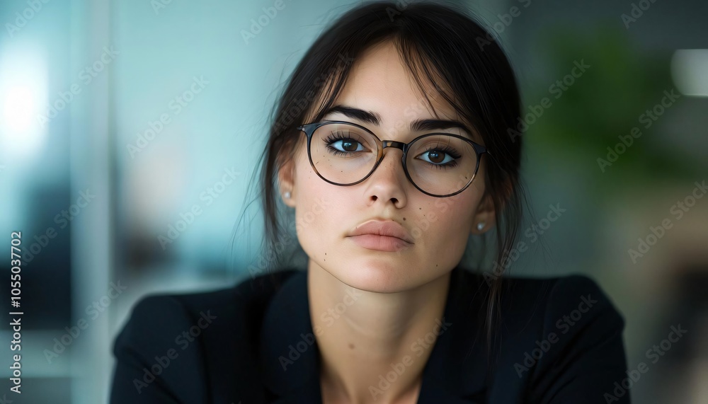 A professional woman wearing glasses, showcasing confidence and poise in a modern office environment. A professional woman wearing glasses, showcasing confidence and poise in a modern office environment.