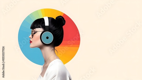 Stylish woman enjoying music with headphones