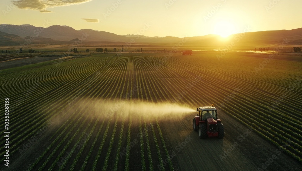 Fototapeta premium Golden Hour Farmland Spraying