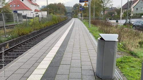platform of the train station in the village of Germany. shooting on iPhone pro max 15