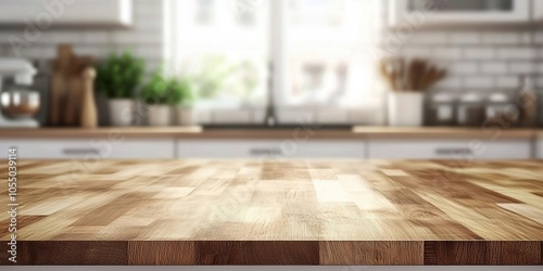 Wooden texture table top on blurred kitchen window background. Studio photo for product display or design key visual layout. For showcase your items. Finest generative AI