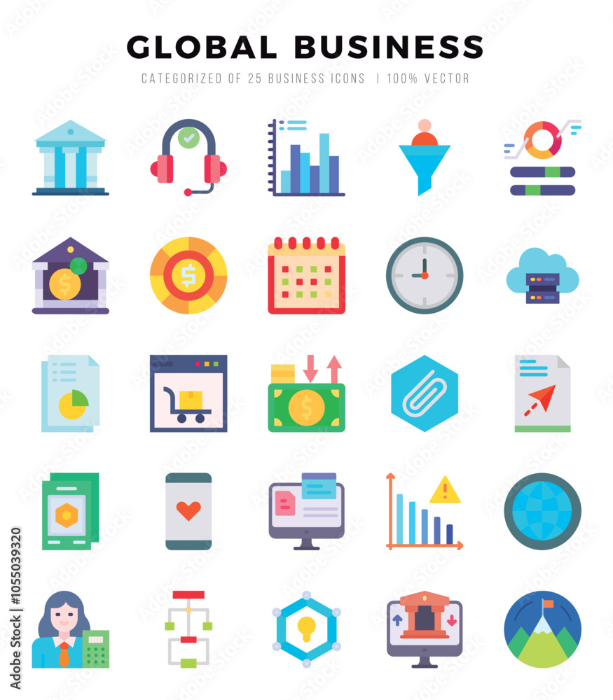 Set of Global Business Icons. Simple Flat art style icons pack. Vector illustration. Set of Global Business Icons. Simple Flat art style icons pack. Vector illustration.