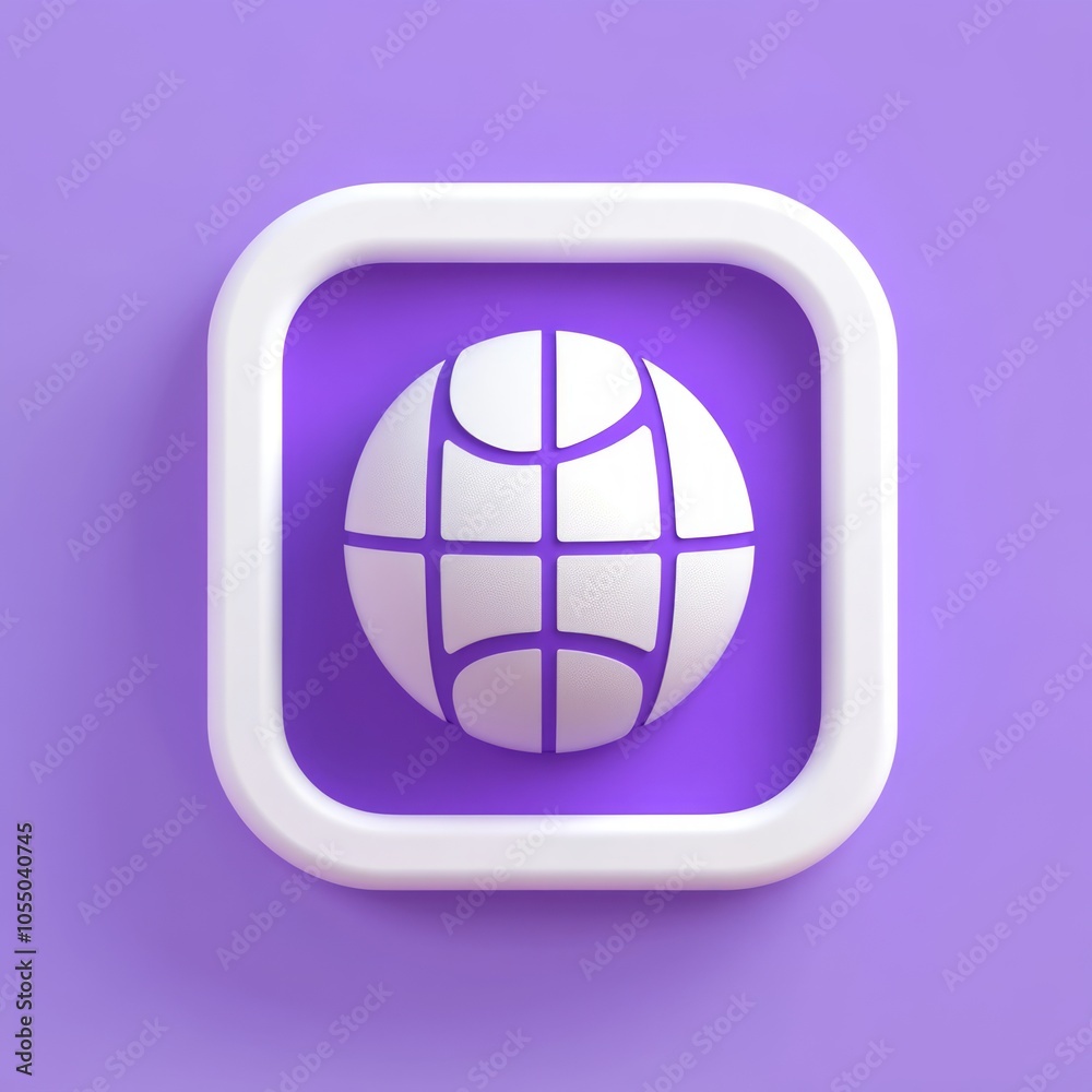 Elegant White Globe Icon on Purple Background Elegant White Globe Icon on Purple Background