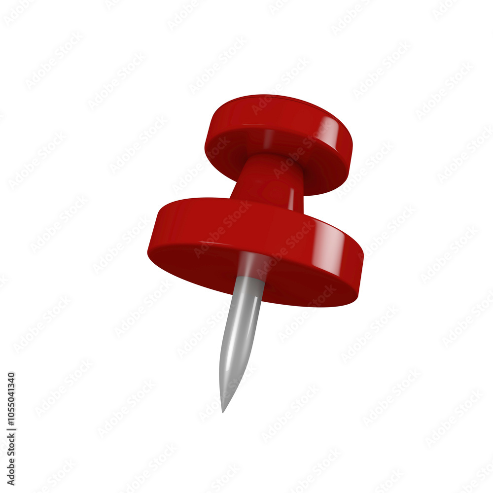 3D Rendering, Close up front red push pin mock up or icon and symbol, isolated on white background. 3D Rendering, Close up front red push pin mock up or icon and symbol, isolated on white background.