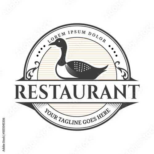 Duck Silhouette Logo Design Illustration in Vintage Style. Suitable for restaurants, cafes, or culinary businesses that focus on poultry dishes.