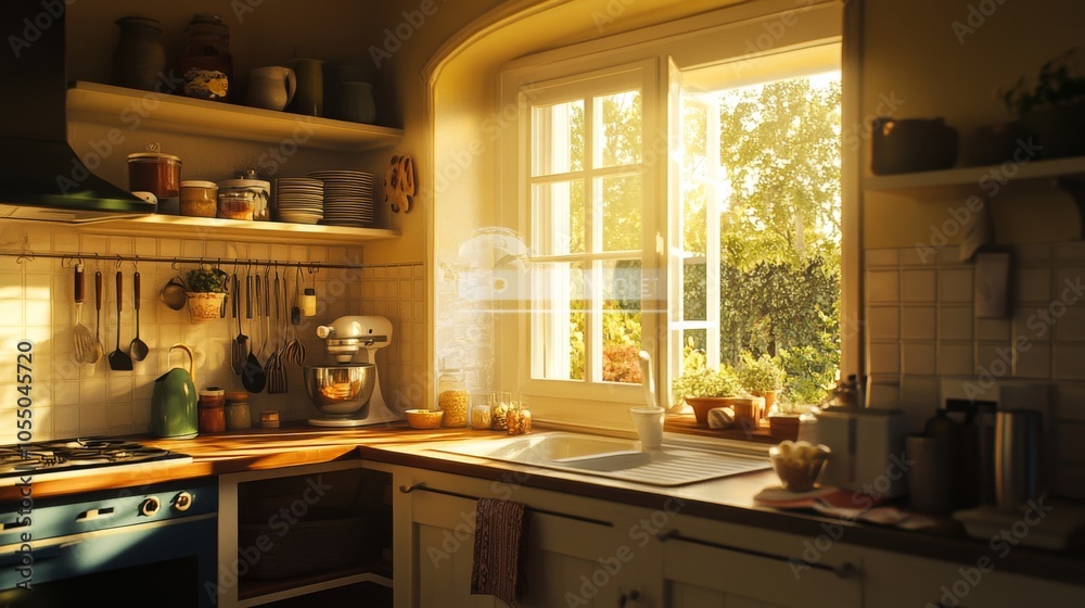 Cozy Kitchen with Natural Light and Spicy Ramen Bowls Cozy Kitchen with Natural Light and Spicy Ramen Bowls