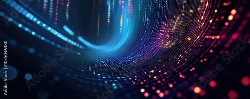 Digital background perfect for tech processes, neural networks, artificial intelligence, data transfer and encryption, digital archives, sound and graphic presentations, science, education, etc.