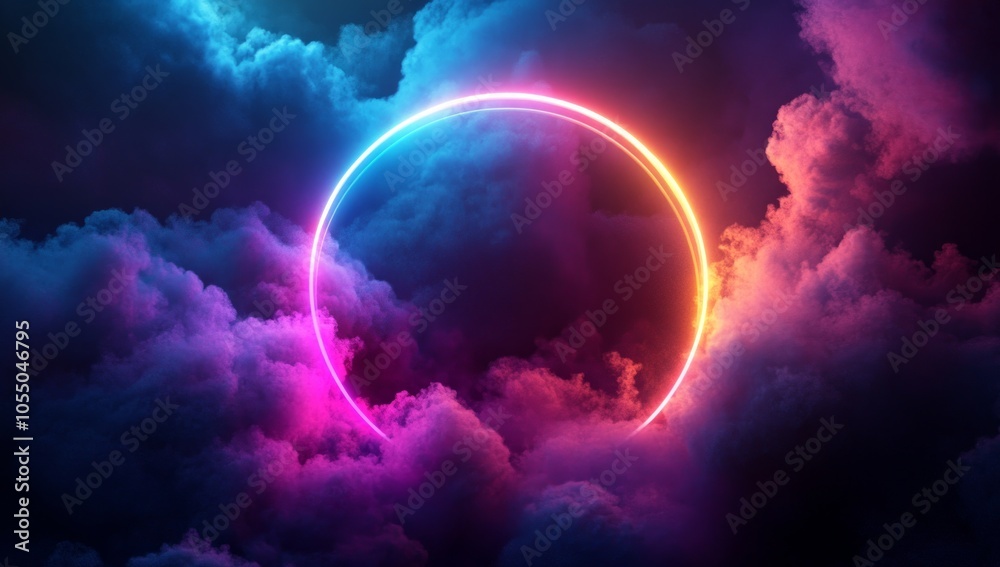 Neon Circle in a Colorful Cloud Neon Circle in a Colorful Cloud