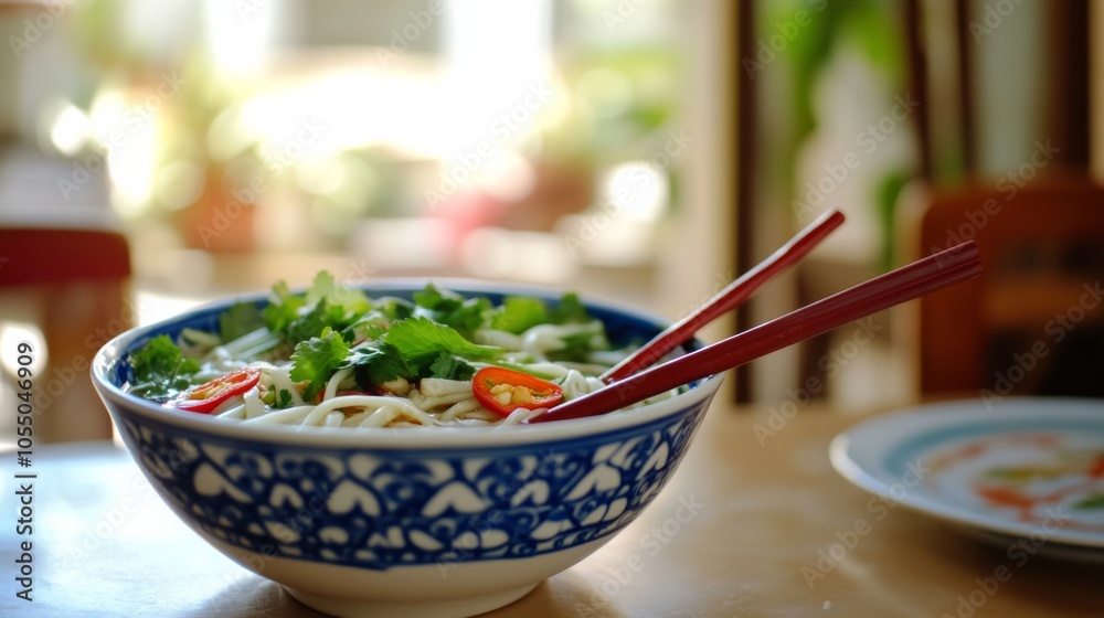 Cozy Noodle Dish with Fresh Vegetables and Rich Broth