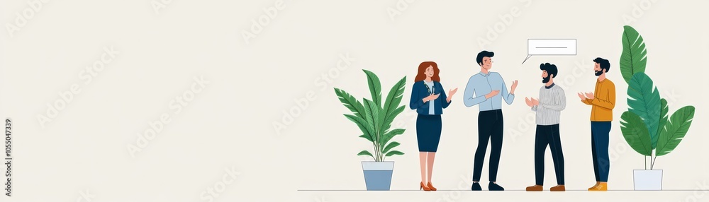 Community event with people talking, clear copy space in the background, flat design illustration Community event with people talking, clear copy space in the background, flat design illustration