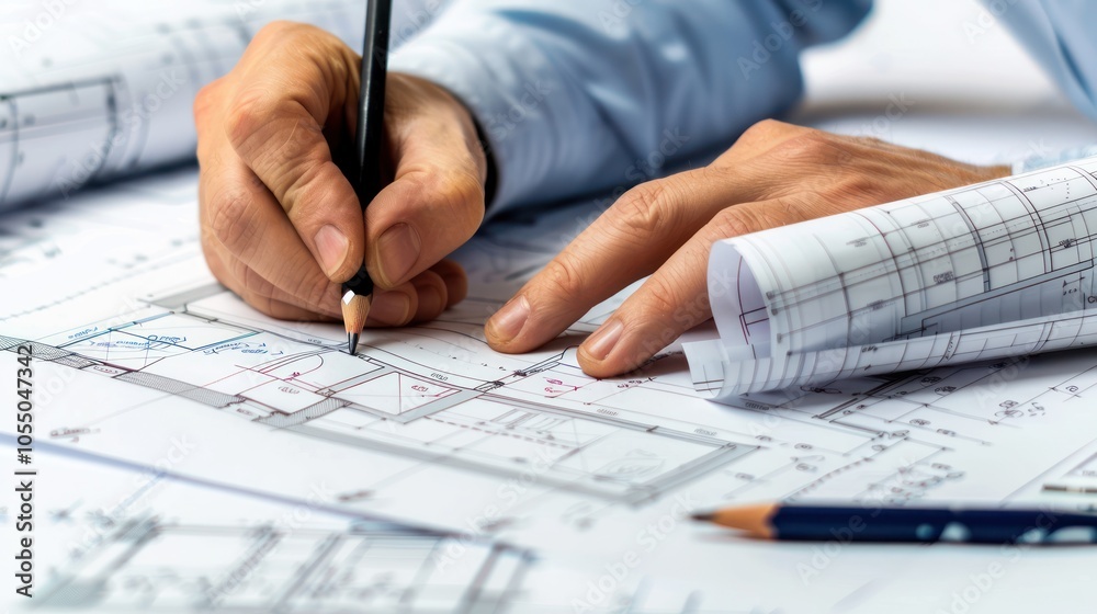 Architect Working on Blueprint Architect Working on Blueprint