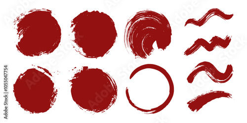 red brush stroke textured round badge illustration vector set