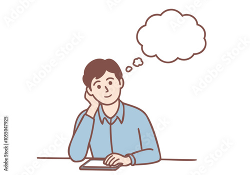 A young businessman is doing something and thinking. Hand drawn style vector design illustrations.