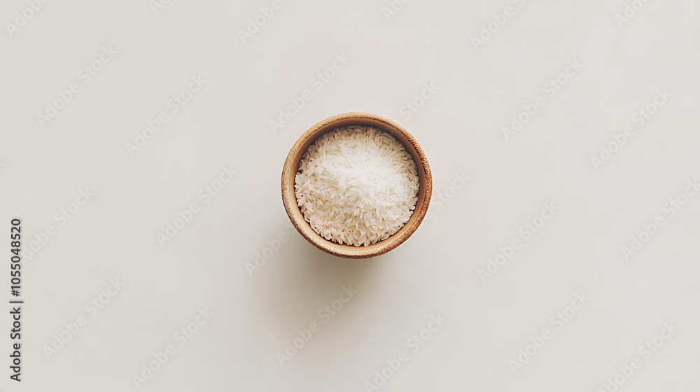 Fototapeta premium small round bowl filled with white rice on light surface