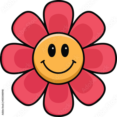 A cartoon flower picture of a smiling on white background.