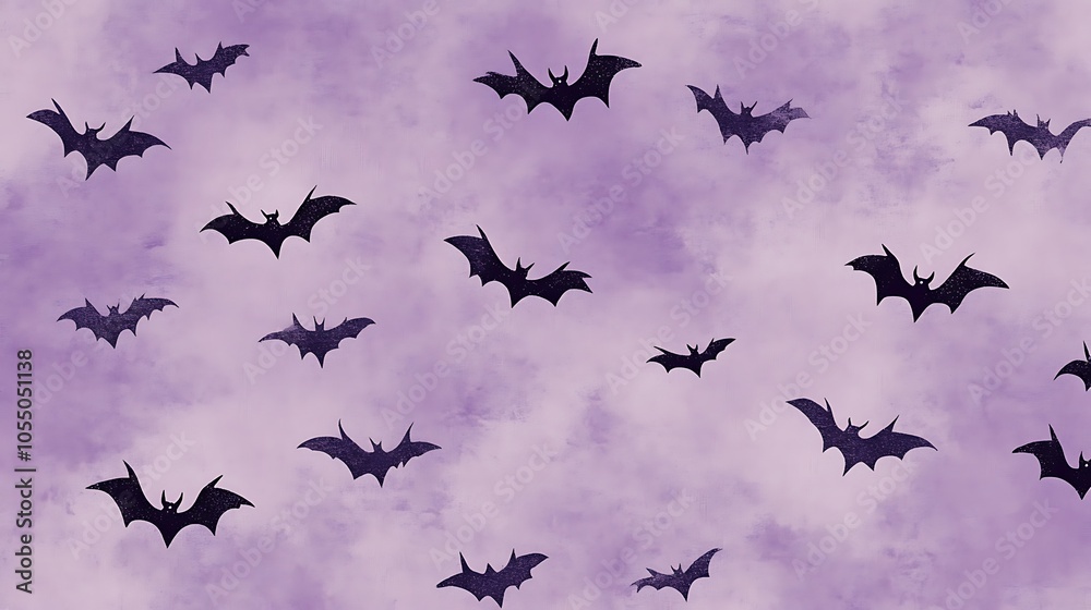 Halloween muted lilac background featuring tiny bat silhouettes Halloween muted lilac background featuring tiny bat silhouettes