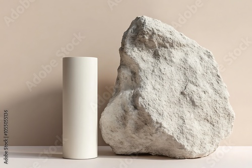 Wallpaper Mural minimal product display podium with natural rugged rock. 3D Rendering Torontodigital.ca