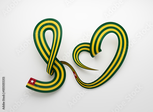 3d Flag Of Togo Heart Shape Wavy Awareness Ribbon Flag On White Background 3d Illustration