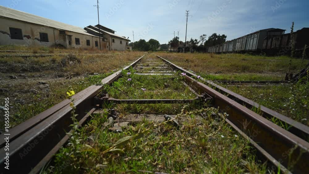 Train rails in abandoned and disused station Asmara, Eritrea, Africa.