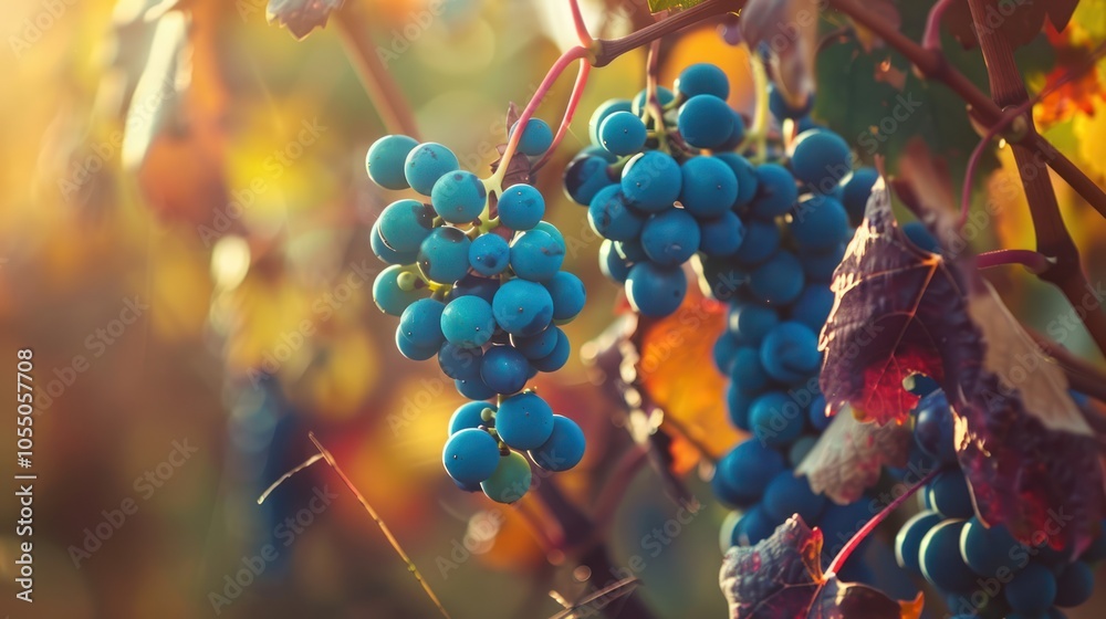 Ripe Blue Grapes Hanging From Vine