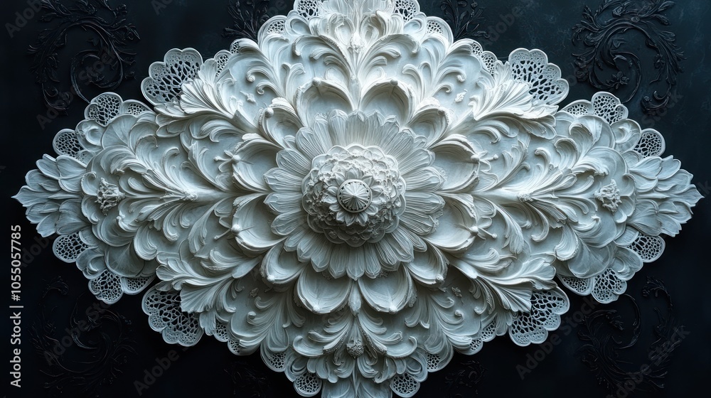 White Intricate Floral Design on Dark Background White Intricate Floral Design on Dark Background