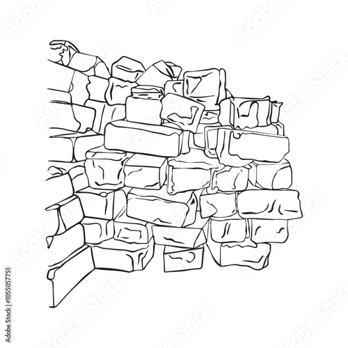 sketch of brick wall laid out chaotically hand drawn. Vector illustration