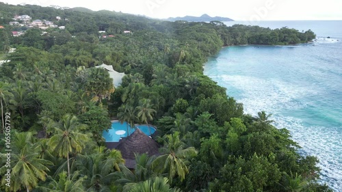 Seychelles largest Island Mahe beach landscape, Drone shot photo